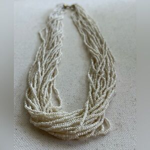 Vintage Multi-Strand Seed Bead Necklace – White/Ivory